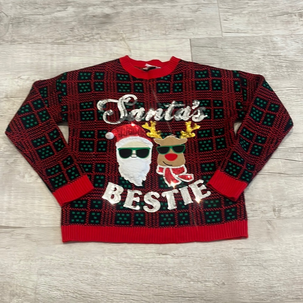 Junior's Christmas Santa's Bestie Rudolph Red Pullover‎ Sweater - Medium